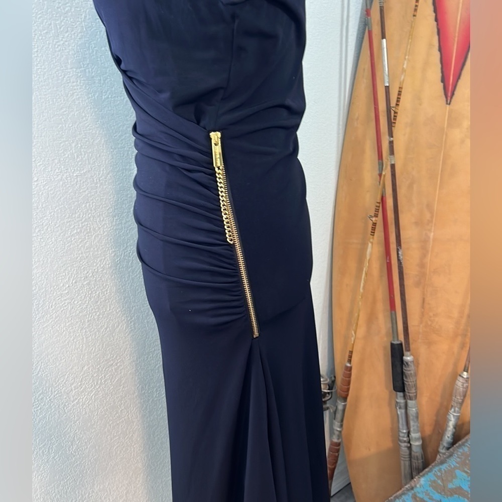 💙Michael Kors,Gorgeous Ruched Navy Asymmetrical Dress,Exposed Side Zip,Size M - Picture 2 of 11